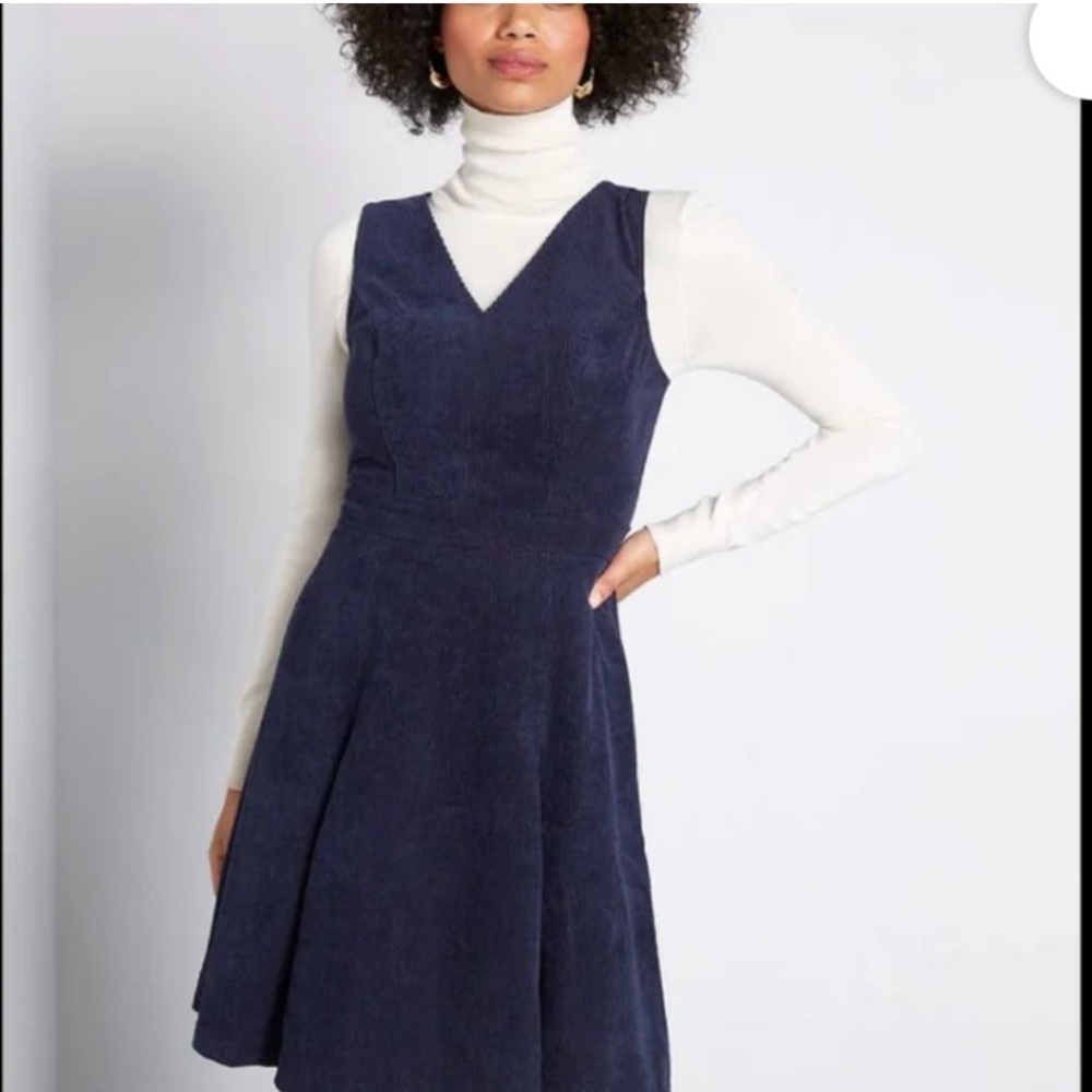 NWT ModCloth Utmost Allure Corduroy A-Line Dress in Navy